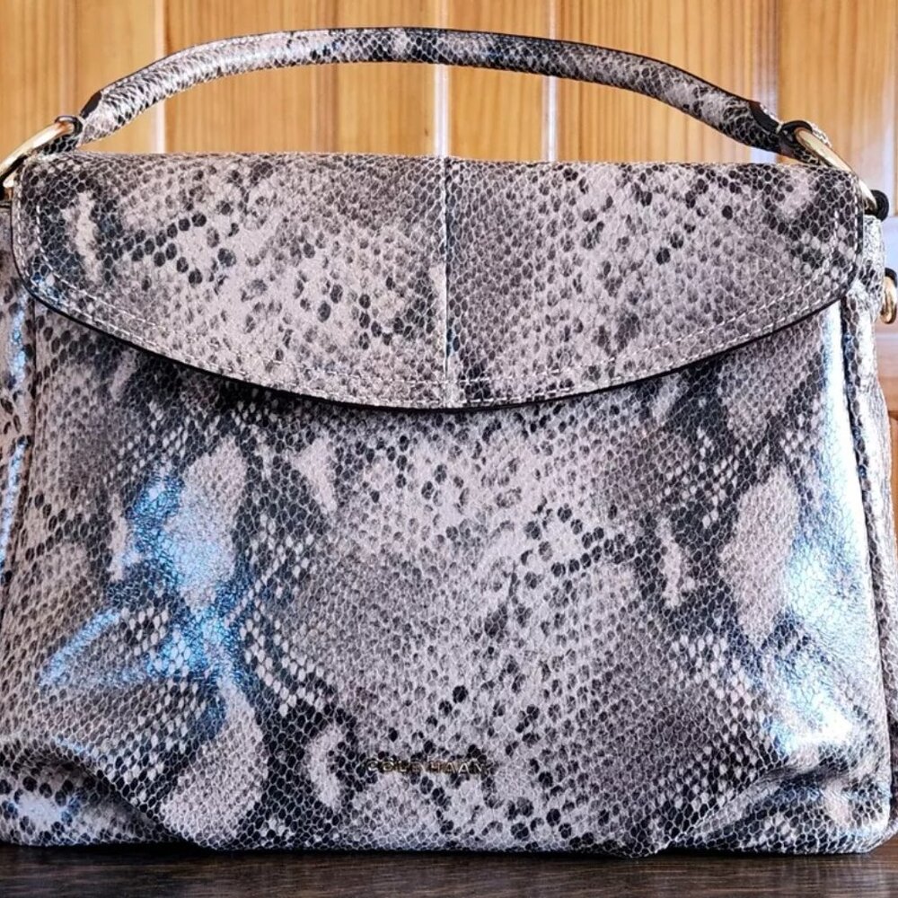 Genuine Leather Snake Python Print Embossed Tote … - image 4